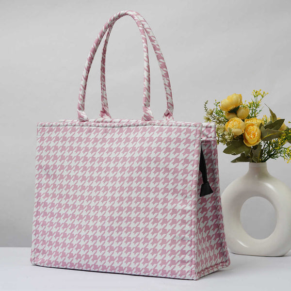 Baby Pink Geometric Printed Customised Box Tote Bag - Uncommongifts.in